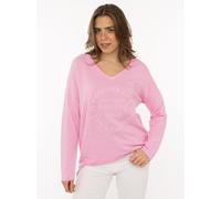 Sweatshirt ZWILLINGSHERZ "Positive Mind", Damen, Gr. S/M, rosa baby, angeraute Sweatware, Obermaterial: 70% Baumwolle, 30% Polyester, normal hüftlang, V-Ausschnitt, Sweatshirts Sweatshirt (72032115-S)