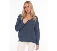 Sweatshirt ZWILLINGSHERZ ""Positive Mind"", Damen, Gr. SM (S/M), blau (marine), Sweatware, Obermaterial: 70% Baumwolle, 30% Polyester, unifarben, used, lässig geschnitten Po-bedeckend, V-Ausschnitt, S