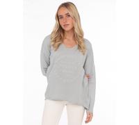 Sweatshirt ZWILLINGSHERZ ""Positive Mind"", Damen, Gr. SM (S/M), grau (hellgrau), Sweatware, Obermaterial: 70% Baumwolle, 30% Polyester, unifarben, used, lässig geschnitten Po-bedeckend, V-Ausschnitt,