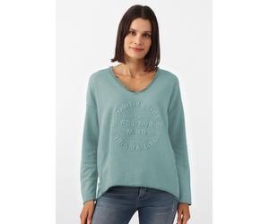 Sweatshirt ZWILLINGSHERZ "Positive Mind", Damen, Gr. SM (S/M), grün (salbei), Sweatware, Obermaterial: 70% Baumwolle, 30% Polyester, unifarben, used, vintage, lässig geschnitten Po-bedeckend, V-Aussch