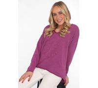 Sweatshirt ZWILLINGSHERZ ""Positive Mind"", Damen, Gr. SM (S/M), lila (beere), Sweatware, Obermaterial: 70% Baumwolle, 30% Polyester, unifarben, used, lässig geschnitten Po-bedeckend, V-Ausschnitt, Sw