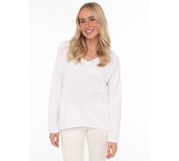 Sweatshirt ZWILLINGSHERZ ""Positive Mind"", Damen, Gr. SM (S/M), weiß, Sweatware, Obermaterial: 70% Baumwolle, 30% Polyester, unifarben, used, lässig geschnitten Po-bedeckend, V-Ausschnitt, Sweatshirt