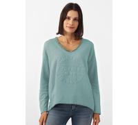 Sweatshirt ZWILLINGSHERZ "Positive Mind", Damen, Gr. XXL/XXXL, grün (salbei), Sweatware, Obermaterial: 70% Baumwolle, 30% Polyester, unifarben, used, lässig geschnitten Po-bedeckend, V-Ausschnitt, Swe