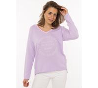 Sweatshirt ZWILLINGSHERZ "„Positive Mind Neon Kante”", Damen, Gr. S/M, lila, angeraute Sweatware, Obermaterial: 70% Baumwolle, 30% Polyester, normal hüftlang, V-Ausschnitt, Sweatshirts Sweatshirt, mit
