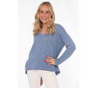 Sweatshirt ZWILLINGSHERZ "Positive Mind", Damen, Gr. SM (S/M), blau (jeansblau), angeraute Sweatware, Obermaterial: 70% Baumwolle, 30% Polyester, unifarben, normal hüftlang, V-Ausschnitt, Sweatshirts 