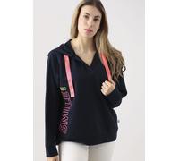 Sweatshirt ZWILLINGSHERZ "Smile", Damen, Gr. S/M, blau (navy), Sweatware, Obermaterial: 50% Baumwolle, 50% Polyester, unifarben, normal hüftbedeckend, V-Ausschnitt, Sweatshirts Sweatshirt, breite Bänd