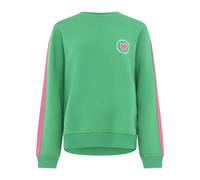 Sweatshirt ZWILLINGSHERZ "Smile Everyday", Damen, Gr. L/XL, grün (dunkelgrün), Sweatware, Obermaterial: 50% Baumwolle, 50% Polyester, Sweatshirts Sweatshirt, pinker Streifen am Arm, Rundhals, gestickt