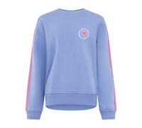 Sweatshirt ZWILLINGSHERZ "Smile Everyday", Damen, Gr. S/M, blau (mittelblau), Sweatware, Obermaterial: 50% Baumwolle, 50% Polyester, Sweatshirts Sweatshirt, pinker Streifen am Arm, Rundhals, gestickte