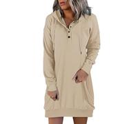 Sweatshirtkleid Damen mit kapuze Pulloverkleid Damen Langarm Kleid mit Knöpfen Einfarbig Freizeitkleider Lose Casual Kleider S-XXL Party
