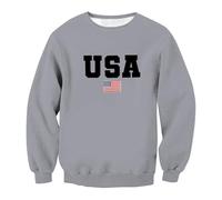 Sweatshirts für Herren UK | Unabhängigkeitstag Pullover Top | Rundhals-Sweatshirt ohne Kapuze | lockere Passform Langarm Sweatshirt Vintage Arbeit Sweatshirts Casual Fashion Sport Sweatshirt, grau, XL