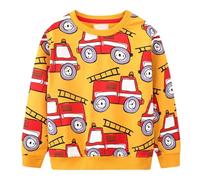Sweatshirts Jungen Langarm Pullover Kinder Shirts mit Feuerwehrfahrzeuge Drucken Casual Kleinkind Cartoon Auto Langarmshirts Streetwear Baumwolle Warm Tops Herbst Winter 1-7 Jahre Gr.92-122