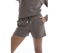 Sweatshorts BENCH. LOUNGEWEAR, Damen, Gr. 44/46, N-Gr, grau (taupe), Sweatware, Obermaterial: 60% Baumwolle, 40% Polyester, unifarben, bestickt, casual, bequem kurz, Hosen, mit Logostickerei und seitl