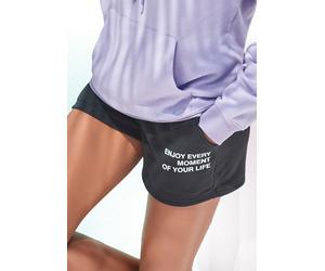 Sweatshorts BUFFALO, Damen, Gr. 32/34, N-Gr, schwarz, angeraute Sweatware, Obermaterial: 60% Baumwolle, 40% Polyester, unifarben, bequem kurz, Hosen Sweatshorts, mit Statement Druck, Loungewear (41453