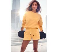 Sweatshorts BUFFALO, Damen, Gr. 48/50, N-Gr, orange (mango), Sweatware, Obermaterial: 60% Baumwolle, 40% Polyester, bestickt, unifarben, bequem kurz, Hosen Sweatshorts, mit kleiner Logostickerei (1564