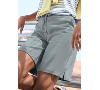 Sweatshorts ELBSAND "Vivi", Damen, Gr. M (38), N-Gr, seegras, Sweatware, Obermaterial: 95% Baumwolle, 5% Elasthan, unifarben, figurumspielend kniefrei, Hosen Sweatshorts, mit Logodruck auf der Gesäßta