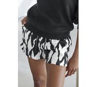Sweatshorts FRENCH CONNECTION, Damen, Gr. 32/34, N-Gr, schwarz-weiß (schwarz, weiß gemustert), Sweatware, Obermaterial: 60% Baumwolle, 40% Polyester, lässig geschnitten kurz, Hosen, mit Allover-Print,