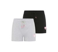 Sweatshorts H.I.S "2er Pack Sweat-Shorts mit Stickerei für Mädchen", Mädchen, Gr. 152/158, N-Gr, schwarz, graumeliert, Sweatware, Obermaterial: 100% Baumwolle. Obermaterial Melange: 95% Baumwolle, 5% 