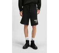 Sweatshorts HUGO BLUE "Nomario", Herren, Gr. L, N-Gr, schwarz (schwarz005), Sweatware, Obermaterial: 100% Baumwolle, unifarben, regular fit kniefrei, Hosen Sweatshorts, mit großem Druck (94280752-L) s