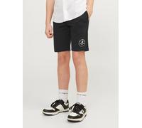 Sweatshorts JACK & JONES JUNIOR "JPSTSWIFT SWEAT SHORTS AUT SN JNR", Herren, Gr. 140, N-Gr, schwarz, Web, Obermaterial: 100% Baumwolle, bedruckt, slim fit knielang, Hosen Sweatshorts (73419602-140)