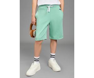 Sweatshorts KANGAROOS "Kangaroos Sweatbermudas für Jungen", Mädchen, Gr. 104/110, N-Gr, grün, Sweatware, Obermaterial: 100% Baumwolle, bestickt, Basic, Hosen Sweatshorts, gerade Beinform, mit Gummizug