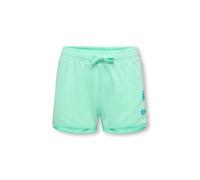 Sweatshorts KIDS ONLY "KOGAMANDA LIFE STRING SHORTS UB FR SWT", Mädchen, Gr. 134/140, N-Gr, clean grün detail:palm only, aqua wash, Sweatware, Obermaterial: 100% Baumwolle, unifarben, Basic kurz, Hose