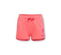 Sweatshorts KIDS ONLY "KOGAMANDA LIFE STRING SHORTS UB FR SWT", Mädchen, Gr. 134/140, N-Gr, sugar coral detail:palm only, pink glo, Sweatware, Obermaterial: 100% Baumwolle, unifarben, Basic kurz, Hose