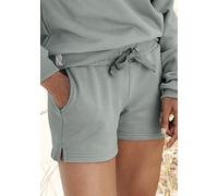 Sweatshorts LASCANA, Damen, Gr. 36/38, N-Gr, grün (salbeigrün), Sweatware, Obermaterial: 100% Baumwolle, bestickt, unifarben, casual, bequem kurz, Hosen, aus organischer Baumwolle, Loungewear (8842586