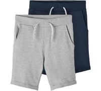 Sweatshorts NAME IT "NKMVERMO 2P LONG SWE SHORTS UNB F NOOS", Jungen, Gr. 146, N-Gr, grau (grau melange), angeraute Sweatware, Obermaterial: 100% Baumwolle, meliert, unifarben, regular fit kurz, Hosen