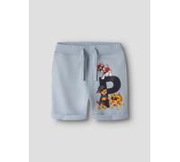 Sweatshorts NAME IT "NMMMIR PAW NREG LONG SW SHORT UNB CPLG", Mädchen, Gr. 92, N-Gr, blau (blau fog), Sweatware, Obermaterial: 95% Baumwolle, 5% Elasthan, bedruckt, regular fit kurz, Hosen Sweatshorts