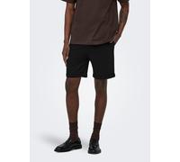 Sweatshorts ONLY & SONS "ONSNEWKODYL REG S SHORTS BP", Herren, Gr. L, N-Gr, schwarz, Sweatware, Obermaterial: 62% Polyester, 33% Viskose, 5% Elasthan, unifarben, regular fit ca. Mitte Oberschenkel, Ho