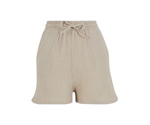 Sweatshorts URBAN CLASSICS "Urban Classics Ladies Musselin Shorts", Damen, Gr. XL, US-Größen, chalkdust, 100% Baumwolle, unifarben, loose fit, Hosen Sweatshorts (44681756-XL) chalkdust
