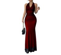SweatyRocks Abendkleid Damen Elegant Lang Neckholder Kleid Abschlusskleid Mesh Maxikleid Bodycon Sommerkleid Luxus Outfit Bordeaux M