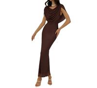SweatyRocks Abendkleid Damen Lang Maxikleid Hochzeitsgast Festliches Mesh Kleid Elegantes Kleid Wickelkleid Bodycon Cocktailkleid Braun XS