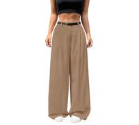 SweatyRocks Anzughose Damen Elegant Stoffhose Mit Gürtel Bundfaltenhose High Waist Freizeithose Wide Leg Hose Business Outfit Old Money Style Khaki M