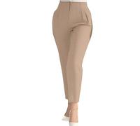 SweatyRocks Anzughose Damen High Waist Bundfaltenhose Elegante Hose Mit Taschen Business Outfit Winterhose Freizeithose 7/8 Hose Stretch Khaki M