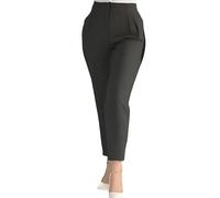 SweatyRocks Anzughose Damen High Waist Bundfaltenhose Elegante Hose Mit Taschen Business Outfit Winterhose Freizeithose 7/8 Hose Stretch Dunkelgrau M