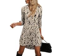 SweatyRocks Blusenkleid Damen Langarm Tunikakleid Midi Leo Kleid Hemdblusenkleid Elegant Herbstkleid Winterkleid Business Outfit Aprikosenfarben M