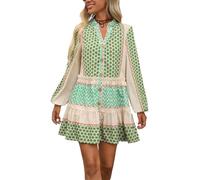 SweatyRocks Blusenkleid Damen Langarm Winter Boho Kleid Hemdblusenkleid Italienische Mode Herbstkleid Winterkleider Tunika Kleid Mit Blumen Grün XL