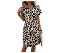 SweatyRocks Blusenkleid Damen Sommer Midi Shirtkleid Sommerkleid Knielang Leoparden Kleid Strandkleid Luftig Tunikakleid Leo Kleid Tshirt Kleid