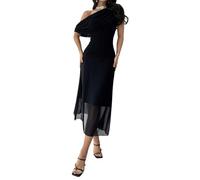 SweatyRocks Bodycon Kleid Elegant Damen Festlich Lang Maxikleid Mesh Hochzeitsgast Kleid Herbstkleid Off Shoulder Abendkleider Damenkleid Schwarz M