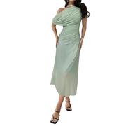 SweatyRocks Bodycon Kleid Elegant Damen Festlich Lang Maxikleid Mesh Hochzeitsgast Kleid Herbstkleid Off Shoulder Abendkleider Damenkleid Grün L