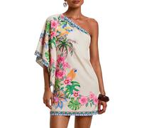 SweatyRocks Boho Kleid Damen Kurz Sommerkleid Leicht Strandkleid Off Shoulder Kleid Mit Blumen Minikleid Italienische Mode Sommer Outfits Aprikose und Grün M