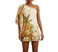 SweatyRocks Boho Kleid Damen Kurz Sommerkleid Leicht Strandkleid Off Shoulder Kleid Mit Blumen Minikleid Italienische Mode Sommer Outfits Beige M