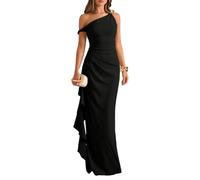 SweatyRocks Damen Elegantes Kleid Off Shoulder Maxikleid Sommerkleid mit Rüschensaum Schulterfrei Cocktailkleid mit Schlitz Schwarz S