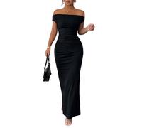 SweatyRocks Damen Kleid Elegant Maxikleid Schulterfrei Sommerkleid Bodycon Partykleid Off-Shoulder Cocktailkleid Langes Abendkleid Schwarz S