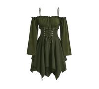 SweatyRocks Gothic Kleid Damen Langarm Herbstkleid Mit Korsett Minikleid Off Shoulder Kleid A Linie Mittelalter Kleidung Festival Outfit Armeegrün S