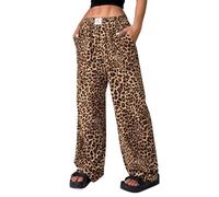 SweatyRocks Jogginghose Damen Baggy Y2k Leo Hose Mit Tasche Sweathose Weites Bein Leo Print Lockere Hose Damenhose Mit Gummizug Freizeithose Leoparden L