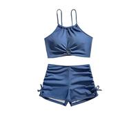 SweatyRocks Mädchen Bikini Set Cut Out Tankini Set Crop Bikoni Oberteil Bademode Set Bikinishorts Bikini-Set mit Seitenkordeln Strandmode Blau 13 Jahre