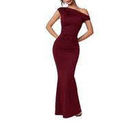 SweatyRocks Maxikleid Damen Elegant Hochzeitsgast Kleid Lang Sommerkleid Off Shoulder Kleid Partykleid Cocktailkleider Bodycon Kleider Bordeaux L
