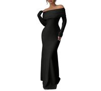 SweatyRocks Maxikleid Damen Elegant Langarm Off Shoulder Kleid Hochzeitsgast Herbstkleid Bodycon Abendkleid Rückenfreies Kleid Schwarz S